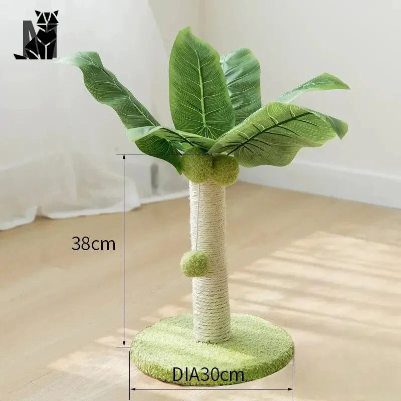 Arbre à chat design Feline Elegance™ présentant une plante avec une feuille verte sur le dessus pour votre arbre à chat