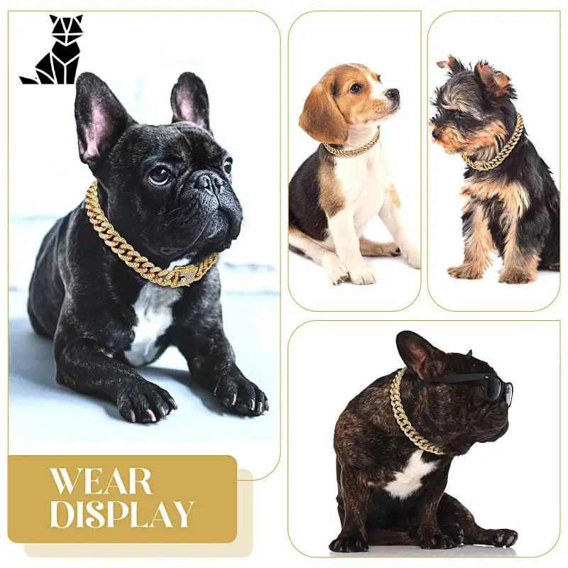 Collier de quatre chiens en chaîne cubaine ornée de Diamond-Embellished Cuban Dog Collar